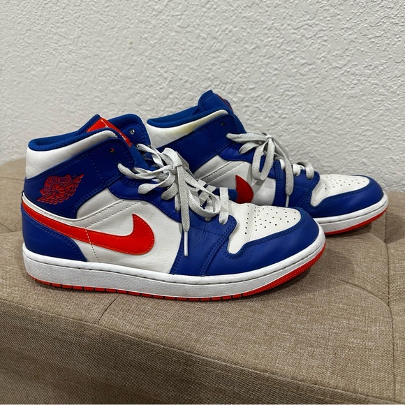 Nike Air Jordan 1 Mid “Knicks” Blue and Orange Sneakers - Picture 4 of 8
